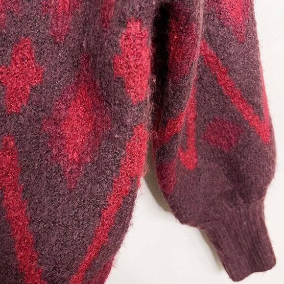 A New Day Fairisle Cozy Soft Sweater Fuzzy Burgundy Red XSmall XS Womens Crew - Picture 4 of 9
